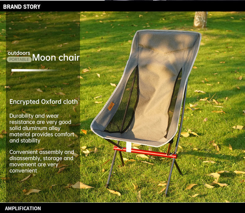 Outdoor Folding Chair Heighten Moon Chair Portable Camping Fishing Chair Leisure Beach Chair Back Chair - WanderVan