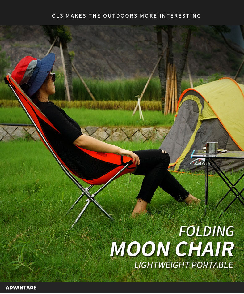 Outdoor Folding Chair Heighten Moon Chair Portable Camping Fishing Chair Leisure Beach Chair Back Chair - WanderVan