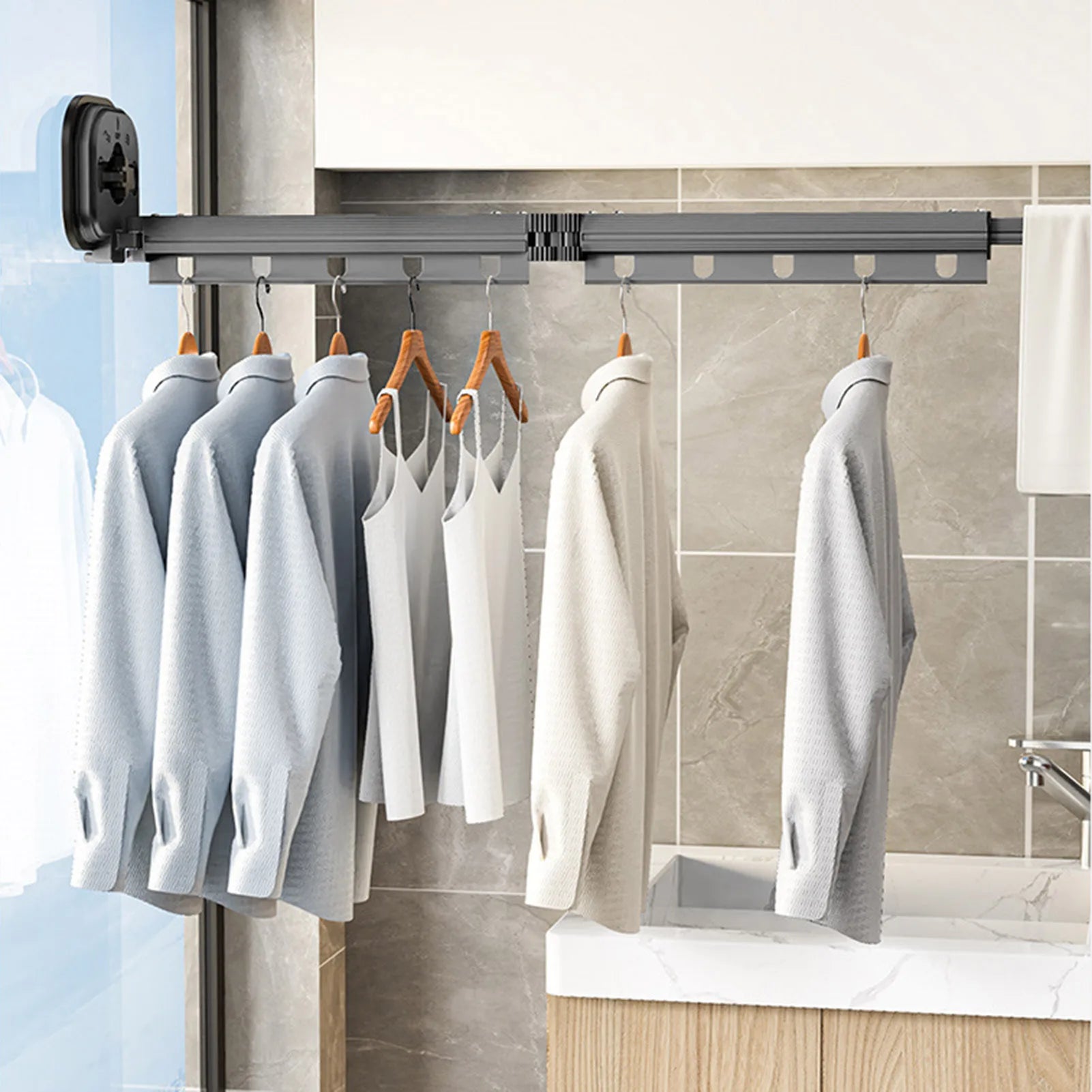 Multifunctional Retractable Fold Away Clothes Drying Hanger Space-Saving Bathrooms Usage - WanderVan