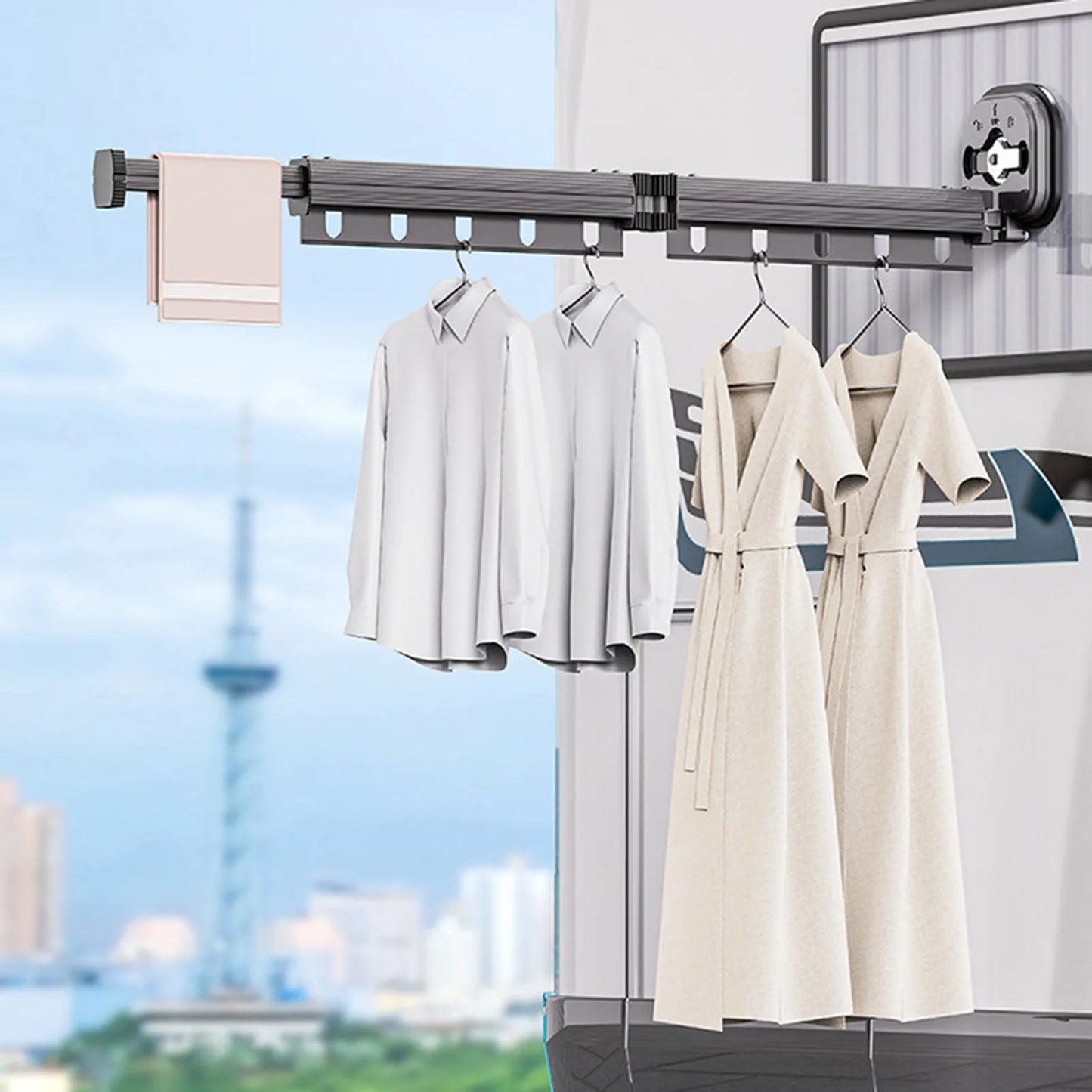 Multifunctional Retractable Fold Away Clothes Drying Hanger Space-Saving Bathrooms Usage - WanderVan