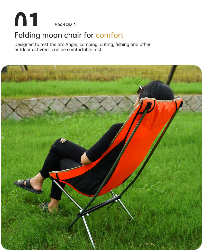 Outdoor Folding Chair Heighten Moon Chair Portable Camping Fishing Chair Leisure Beach Chair Back Chair - WanderVan