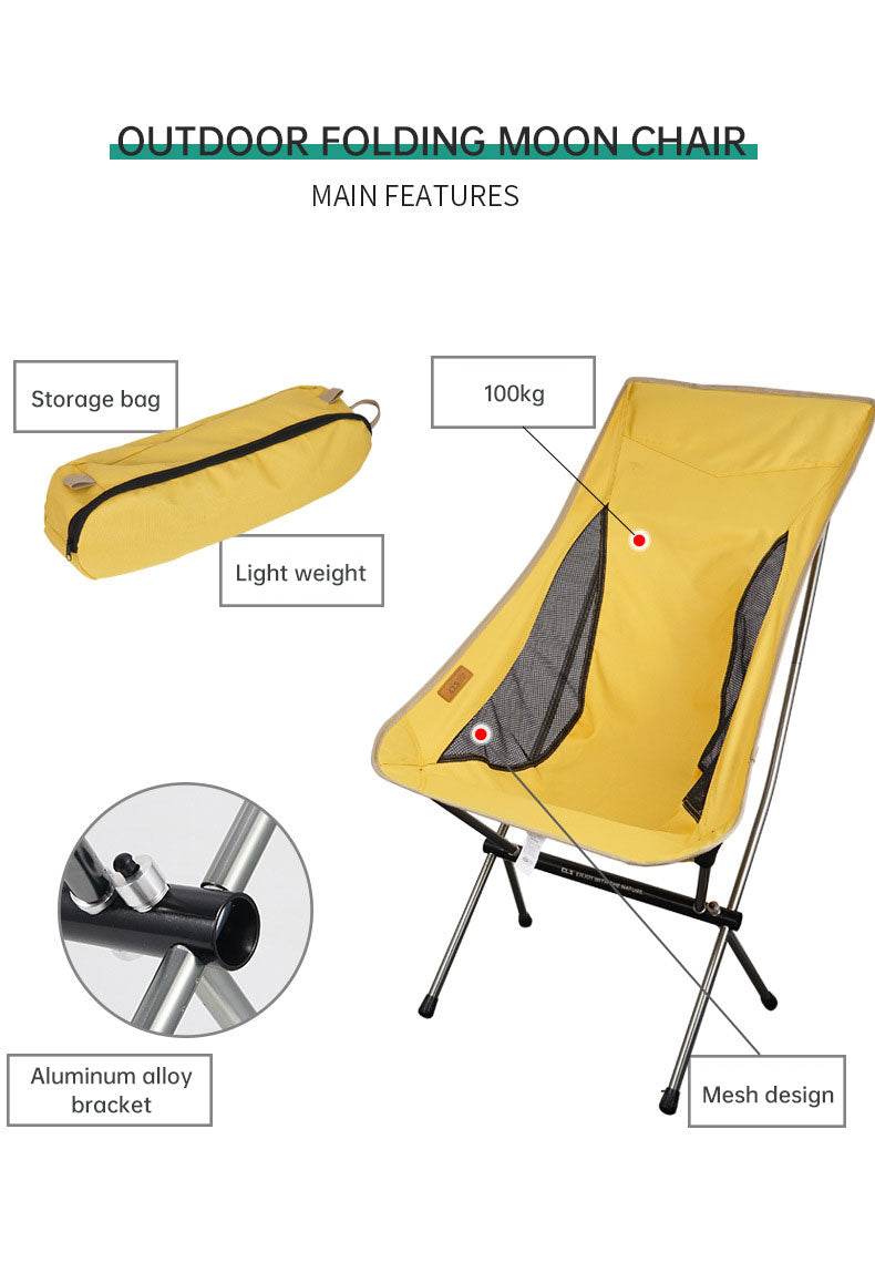 Outdoor Folding Chair Heighten Moon Chair Portable Camping Fishing Chair Leisure Beach Chair Back Chair - WanderVan