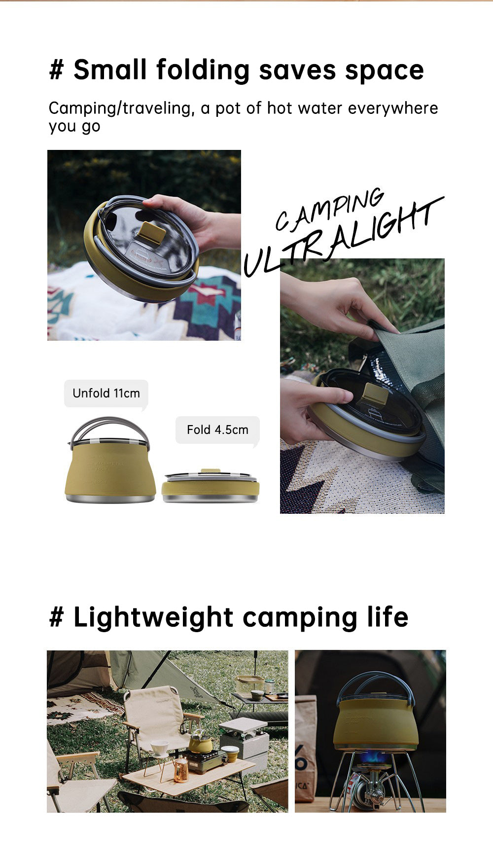 Camping Portable Silicone Folding Kettle Outdoor Compressible Folding Pot Travel Silicone Kettle - WanderVan