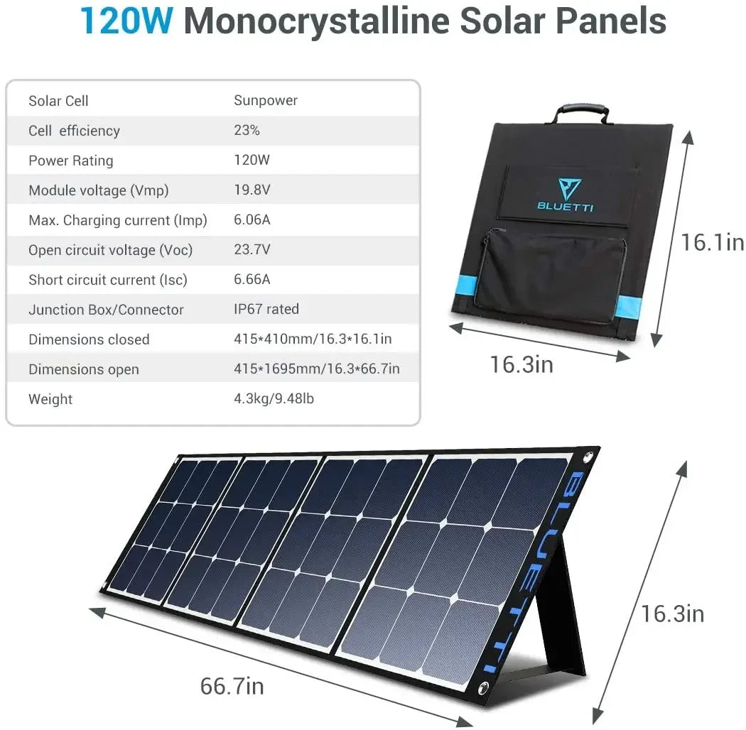 Foldable Solar Panel Monocrystalline for Power Station with Adjustable Kickstand for Outdoor Camping Vanlife RV Off Grid - WanderVan