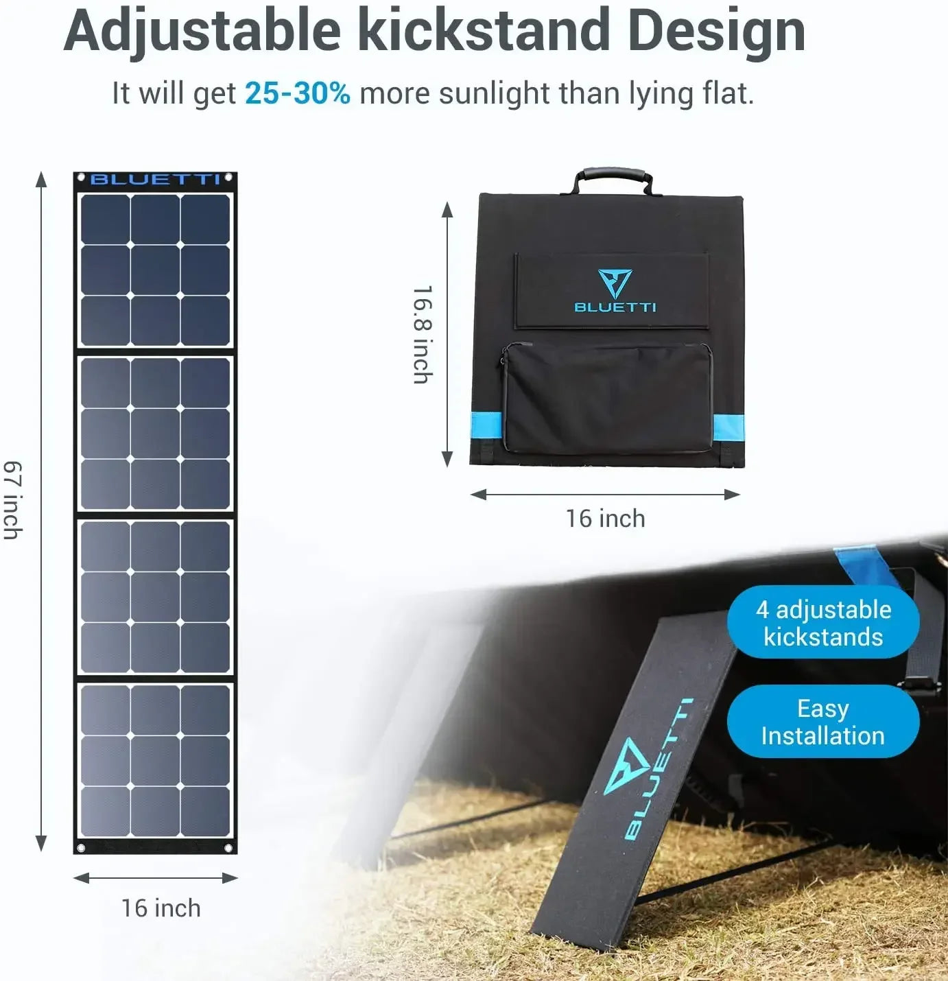 Foldable Solar Panel Monocrystalline for Power Station with Adjustable Kickstand for Outdoor Camping Vanlife RV Off Grid - WanderVan