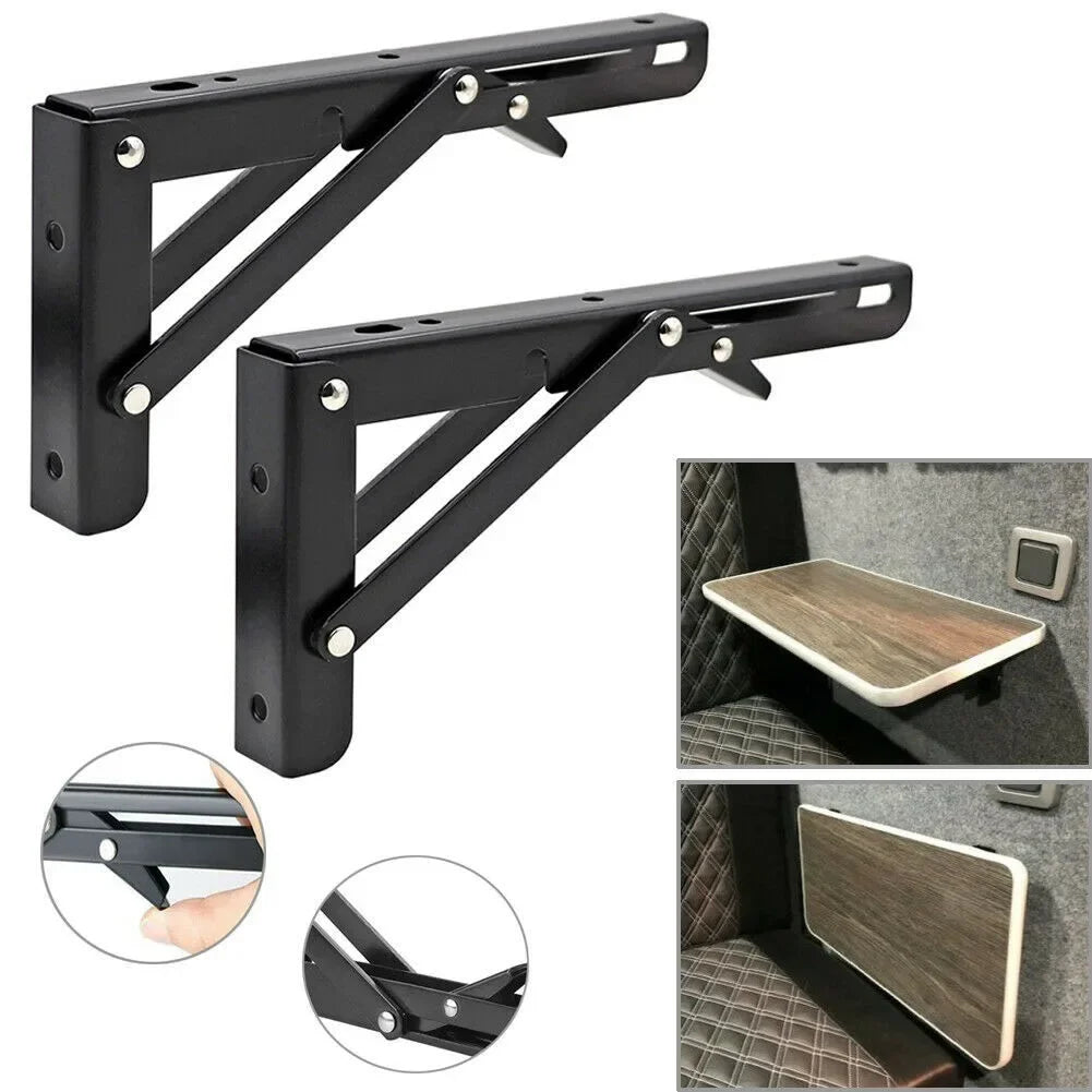 2Pcs Black Finish New Campervan Folding-Bracket Table Shelf Interior Accessories For Motorhome Caravan Camper Van Brackets - WanderVan